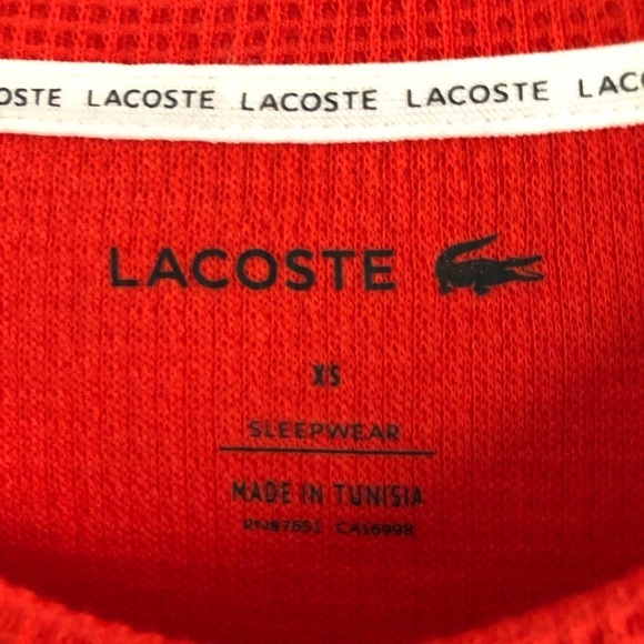 Lacoste Mens Waffle Knit Thermal Sleep Shirt Red Size XS - Picture 5 of 11